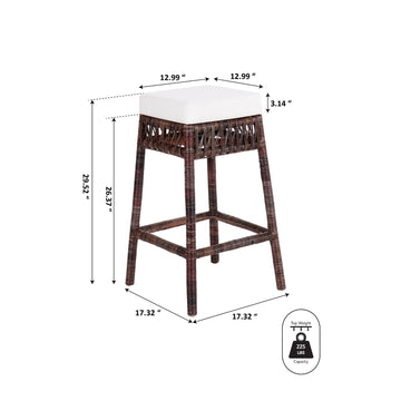 Bali Rustic Bohemian Hyacinth/Wood Backless Counter Stool - JONATHAN Y